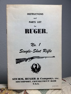 Vintage 1975 Instructions & Parts List for Ruger No. 1 Single-Shot Rifle