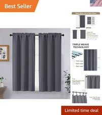 OVZME Charcoal Grey Short Blackout Curtains for Bedroom 45 Inches Long 2 Panels