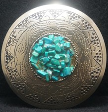 XH05160 VERY COOL VINTAGE 1970s  TURQUOISE ARTWORK UNISEX FASHION BELT BUCKLE