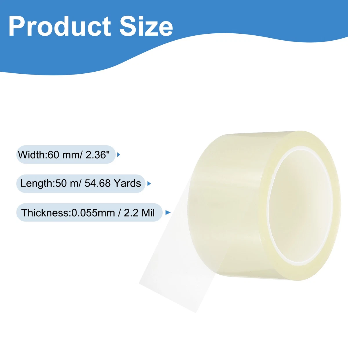 Cinta para refrigerador 60 mm x 50 m, cinta fijadora de embalaje PET, transparente