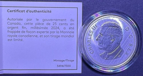 2024 Silver 1 oz Coin Canada Caribou 25 cent W Winnipeg Mint Mark  w/Box & COA image 3