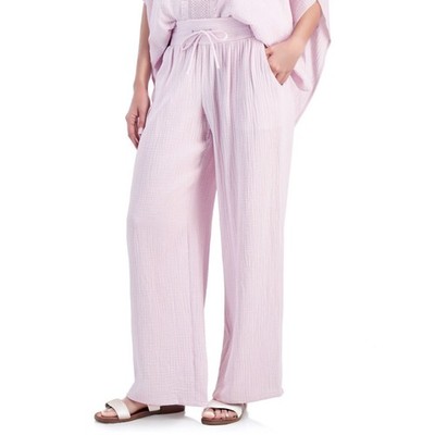 JM Collection Womens Pants Plus 1X Lilac Sky Woven Wide Leg Gauze Drawstring NWT