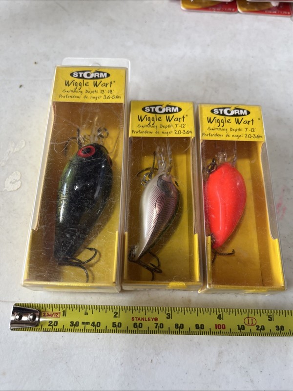 Lot of 3 Vintage Storm Wiggle Wart Crankbait Fishing Lures New In Package NOS