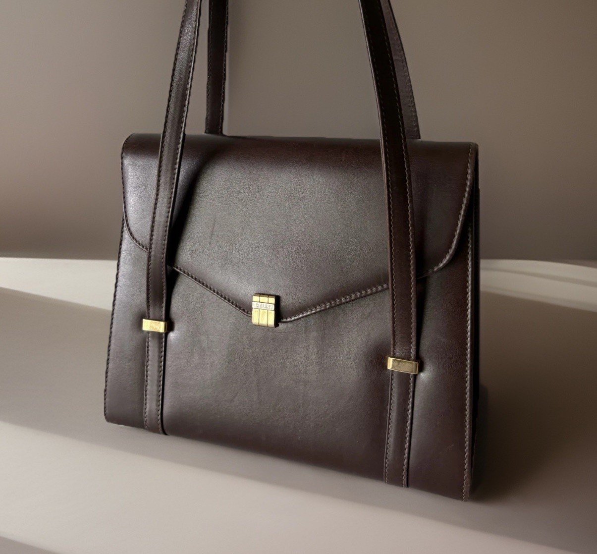 Authentic BALLY Hand bag Brown Leather From Japan 01117