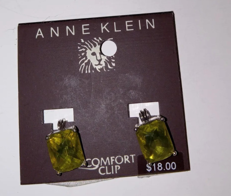 Anne Klein Clip On Earrings Rectangular Lemon Gre… - image 1