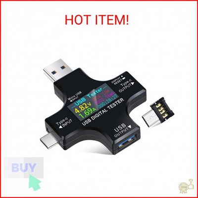 Eversame 2 in 1 Type C USB Tester Color Screen LCD Digital Multimeter, USB C Vol