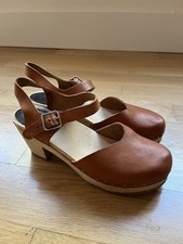 Swedish Hasbeens Covered Size 38 / US 7.5 Tan Cognac Sandal Platform Clog Shoe