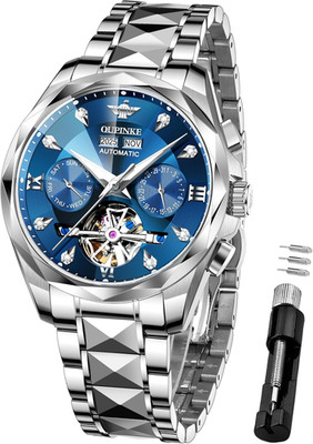 Luxury Men's Waterproof Diamond Skeleton Watch with Luminous Features
