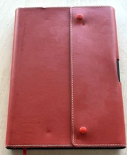Vintage Fiorentina Red Leather Journal Snaps Italy Unused Lined Pencil Holder