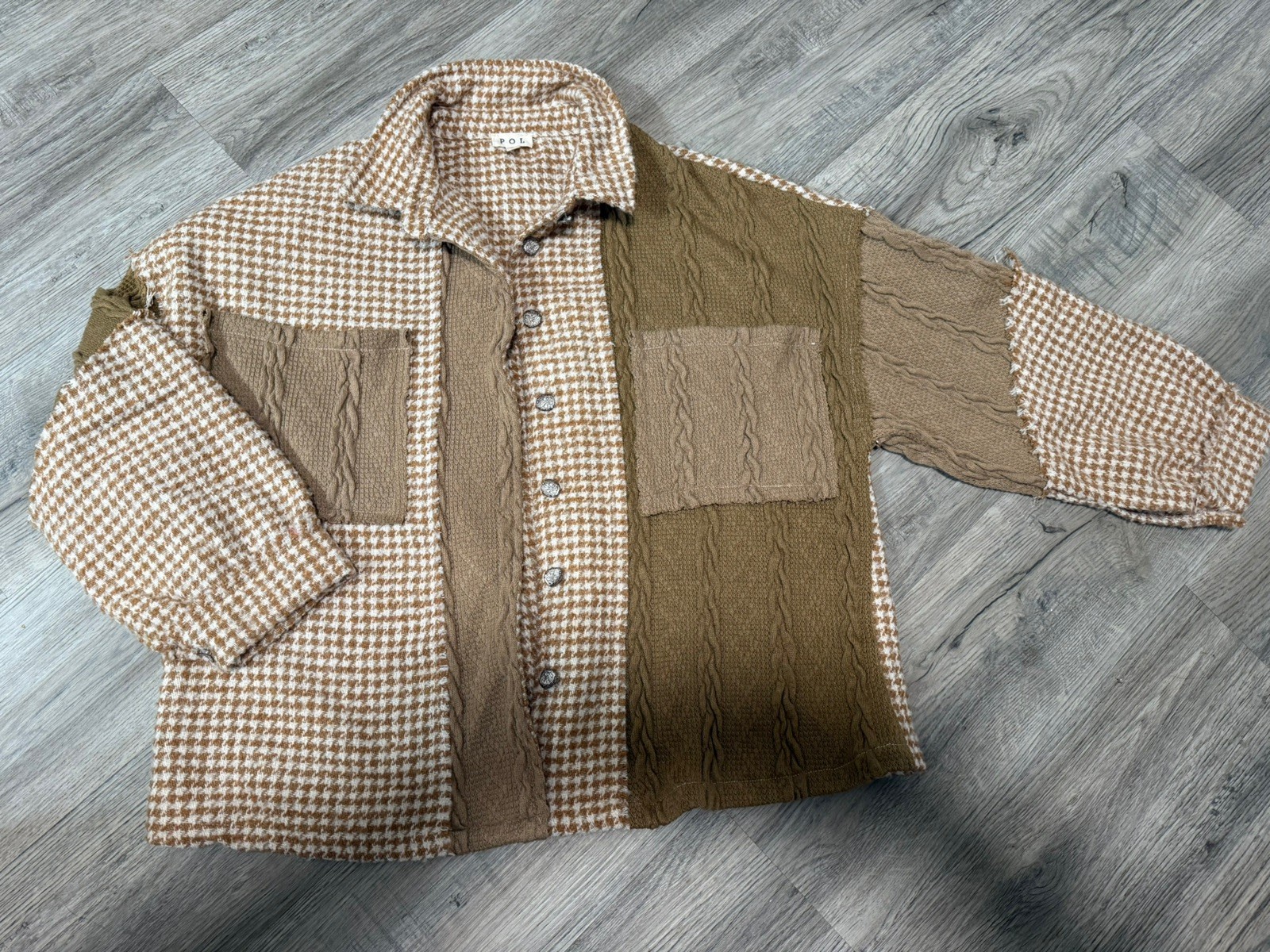 POL Houndstooth Panel Shacket Mocha Multi Oversiz… - image 1