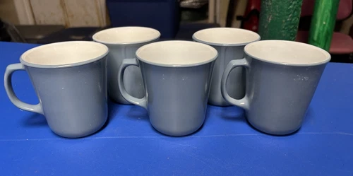 Pyrex Coffee Cup Mug SLATE BLUE Glass Set of 5 D Handled Vintage