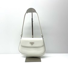 Prada Cleo Small Flap Shoulder Bag White Calfskin Silver Triangle Logo