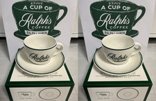  Set of 2 Ralph's Coffee Ralph Lauren Cup  Saucer White Green New Original Box