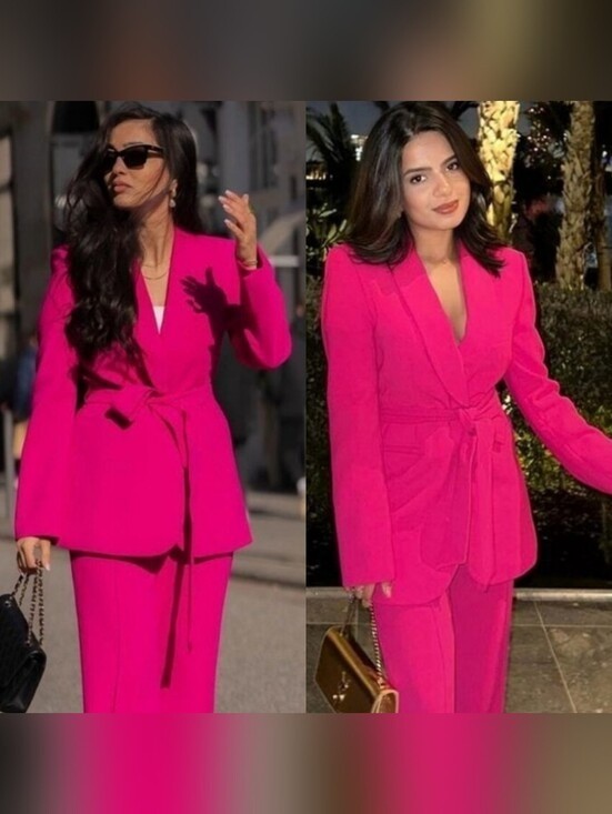 Zara | Fuchsia Belted Tuxedo Collar Blazer image 4