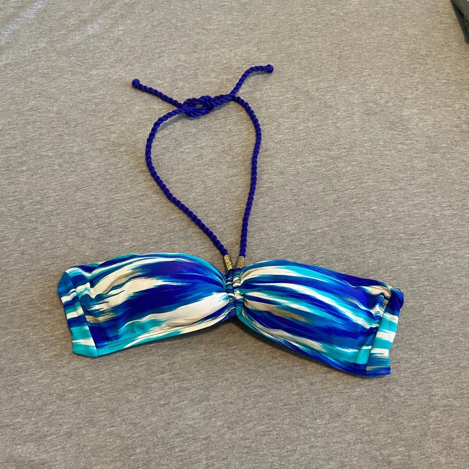 Lauren Ralph Lauren Women's Size 10 Blue White Striped Halter Tie Bikini Top - Image 2 of 4