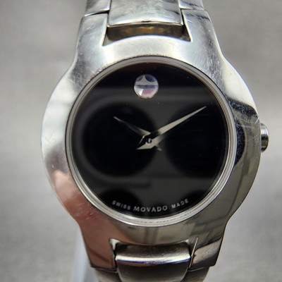 Movado Amorosa Watch Women 24m Black Dial Silver Tone Round 
