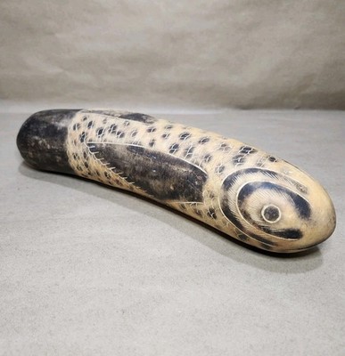 Vintage 12'' Carved Gourd Fish w/Rattle Peruvian Folk Art Etched
