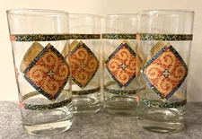 4 Vintage Corelle/Crisa 6" Sand Art Design Tumblers  16oz.  # 2773