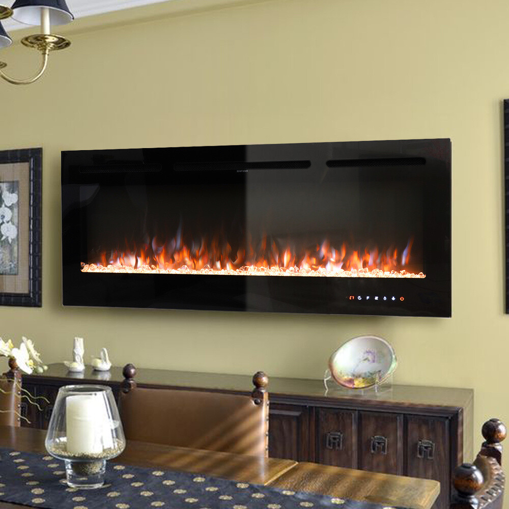 LED Wall Mounte Electric Fireplace 50u0026#034; 80u0026#034; Insert Flat Wallhung  Fire Room Heater | eBay