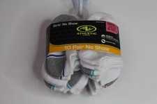 Girl's Athletic Works No Show Socks 10 Pair Multicolor Small 6-10.5 