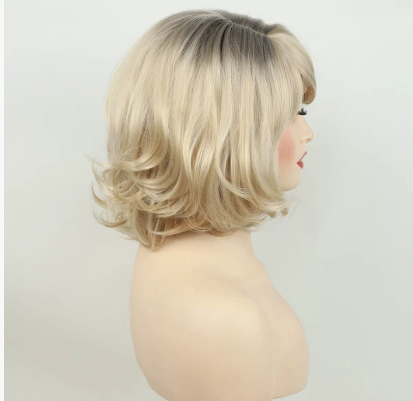 Pelucas de cabello sintético mezcla rubia ondulada bob capas cortas mujeres suaves naturales diarias Foto 3 de 4