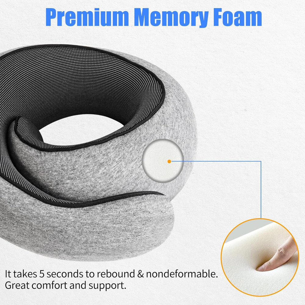 Memory Foam Travel Neck Pillow for Airplanes with 360 Support