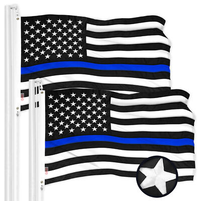 G128 2 Pack: Thin Blue Line Flag 20x30 In ToughWeave Embroidered 300D Polyester