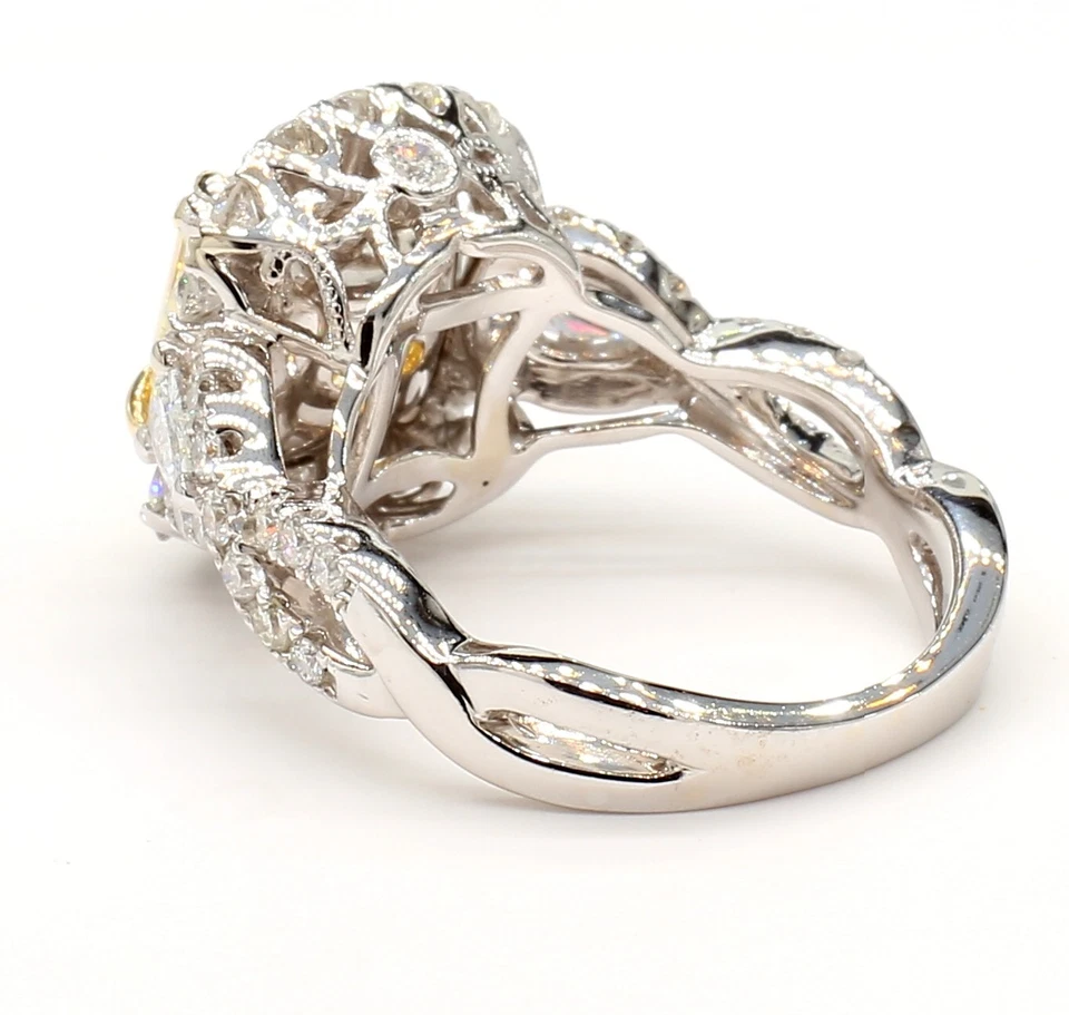5CT Diamond Ring 18KT White Gold Natural Yellow Cushion Cut GIA Certified Size 6 - Image 4 of 4