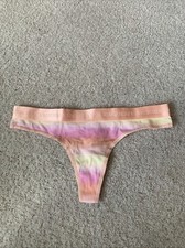 VICTORIA'S SECRET Smooth Cotton Logo Orange Thong Panty M Pink VS NWT