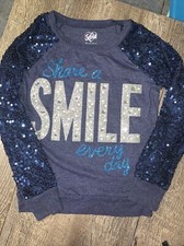 Justice sz 10 Sweatshirt Shirt navy silver rhinestone share a smile guc