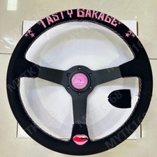 Pink Embroidery Suede Steering Wheel High Quality Medium Dish 14 Inch For Car