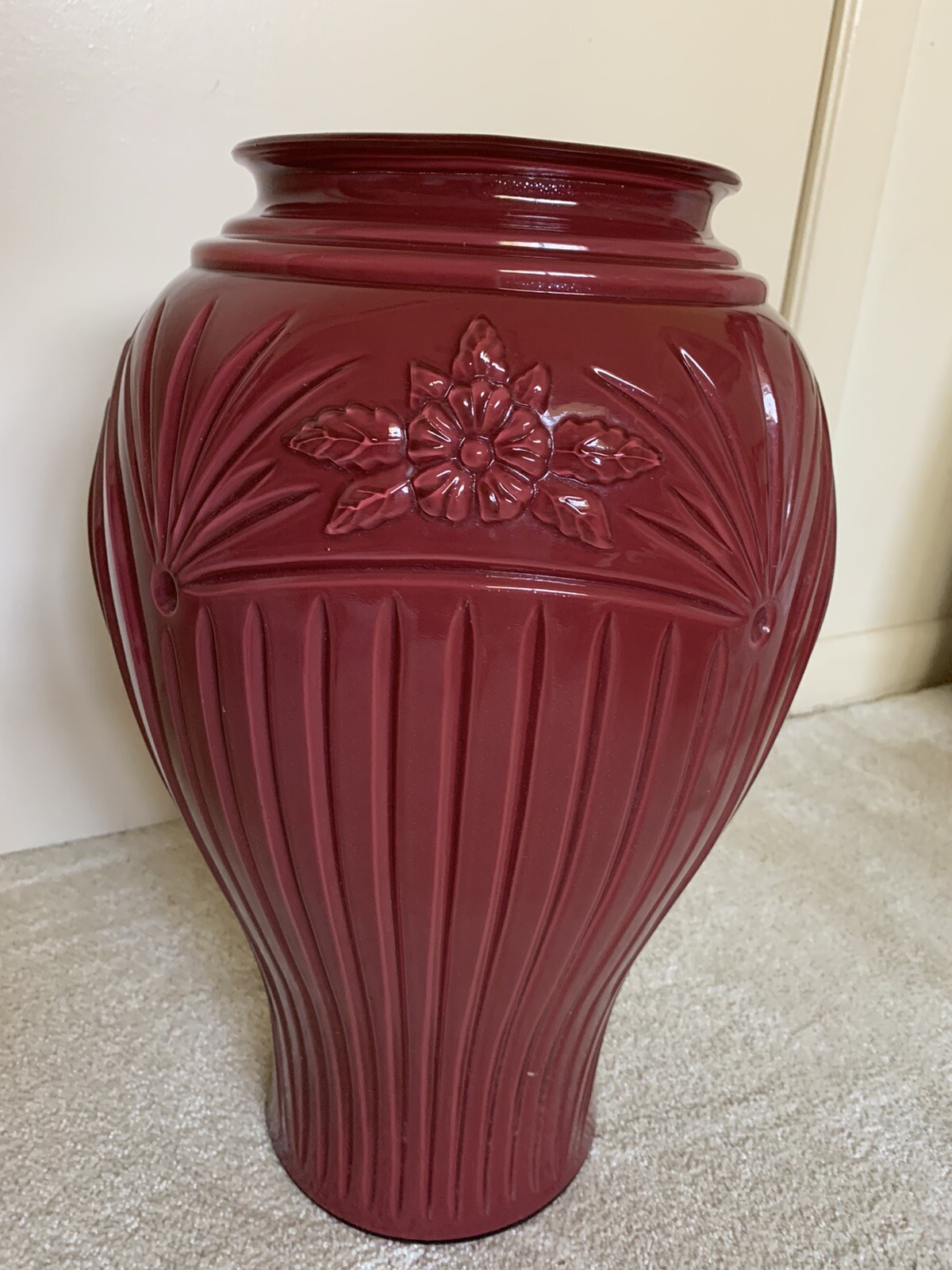 Large Glass Burgundy Umbrella Holder/Vase 16.25 " HIGH. VERY PRETTY eBay