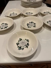 Vtg 1950s Homer Laughlin China DESSERT BOWLS WHITE ROSE 5 3/4" LOT OF 7