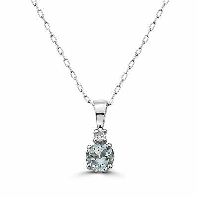 Geburtsstein 14K Weißgold Aquamarin Akt Diamant 0,38 cts 18'' Anhänger Halskette