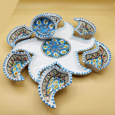Ensemble de service d'apéritif en céramique marocaine - Étoile bleue bohème fait