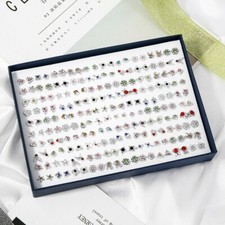 Image of 100 Pair Set Earrings Cute Mixed Pattern Stud Kids Girls Teen Jewellery Gift Box