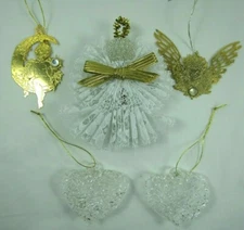  Angels Hearts Christmas Ornaments Spun Glass Metal Cutout Lace Rhinestones 5