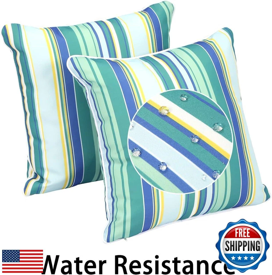 Insertos Enipate incluidos almohadas de exterior, paquete de 2 rayas resistentes al agua Foto 4 de 4