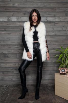 SHACI Faux Fur Ivory NWT Vest L Chevron Flattering Vest Winter