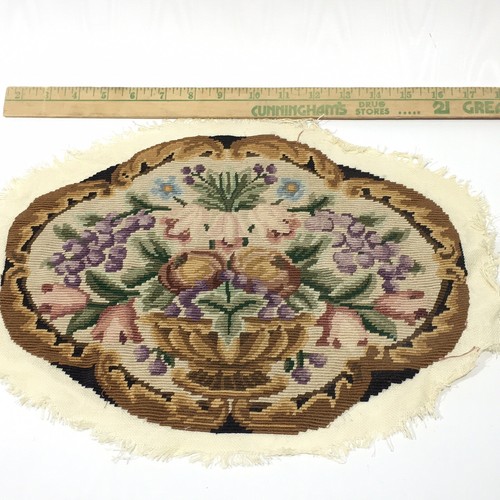 Vtg Needlepoint Completed Oval Cartouche for Upholstery etc Very Fine