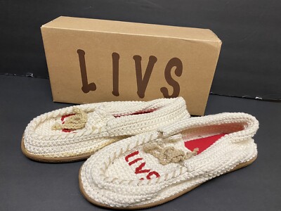 LIVS CROCHET SLIPPERS WOMENS SIZE 10 NWOT TAN OFF WHITE PADDED