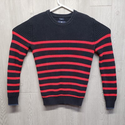 American Eagle Sweater Mens Small Prep Fit Crew Neck Striped Blue Red Fading