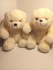 Vintage Pair White Polar Bear Stuffed Animal, 1984