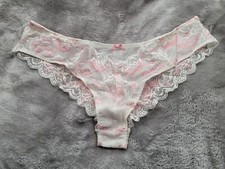 NIP Victoria's Secret Vtg White Pink Mesh Lace M Tanga Panties Embroidered Soft