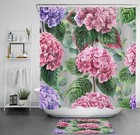 Farmhouse Pink Hydrangea Floral on Grey Shower Curtain Bathroom Accessories Set