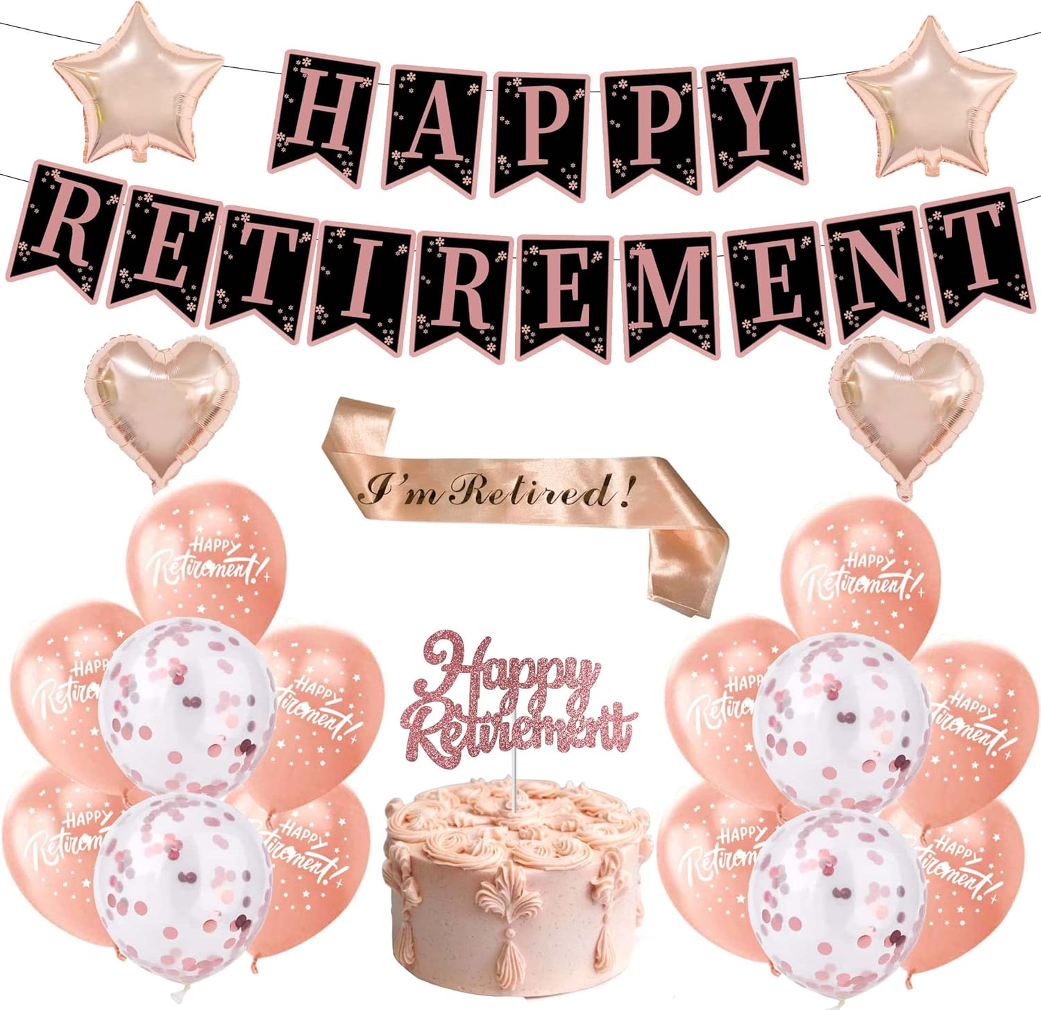 21 Pcs Retirement Decorations, Party Gold Balloon Happy Banner, I’M Retired Sash