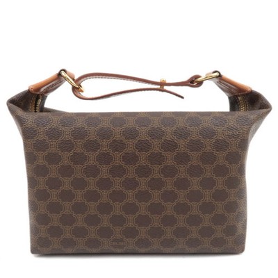 CELINE Macadam PVC Leather Small Handbag Brown Gold HDW Authentic