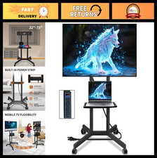 Portable Rolling TV Stand with Power Outlet for 32-75" TVs, Mobile Cart with She