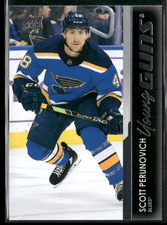 Scott Perunovich 2021-22 UD Young Guns Rookie Card RC YG #707 St. Louis Blues. rookie card picture