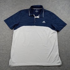 Adidas Polo Shirt Mens Large Blue White Colorblock Golf Performance Stretch